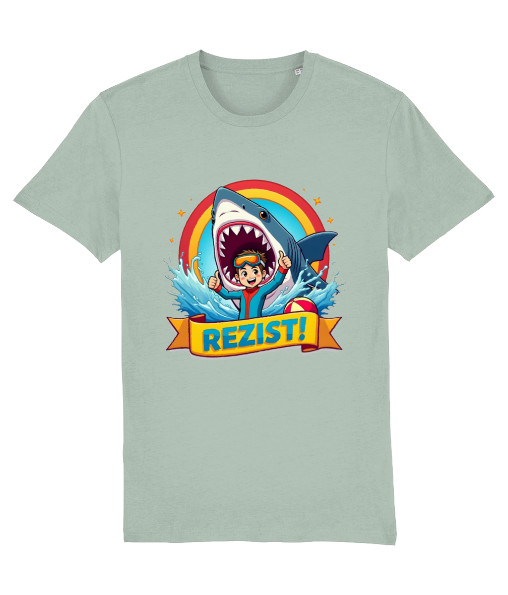 Tricou unisex „REZIST!” – Curaj, culoare și umor în fața oricărui rechin - imagine 12