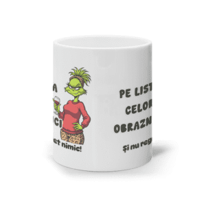 Cană „Pe lista celor obraznici. Și nu regret nimic!” – Umor de Crăciun, la fiecare înghițitură