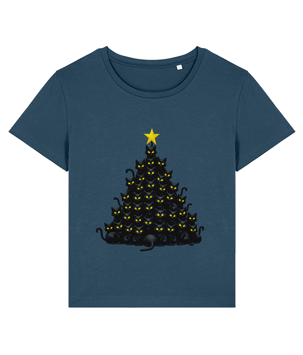 Tricou damă „Pomul de Crăciun… cu mustăți” – Pentru iubitoarele de pisici și sărbători - imagine 2