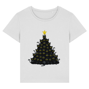 Tricou damă „Pomul de Crăciun… cu mustăți” – Pentru iubitoarele de pisici și sărbători