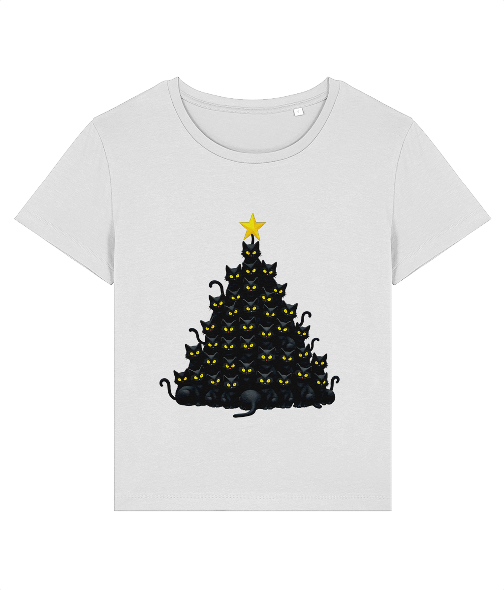 Tricou damă „Pomul de Crăciun… cu mustăți” – Pentru iubitoarele de pisici și sărbători