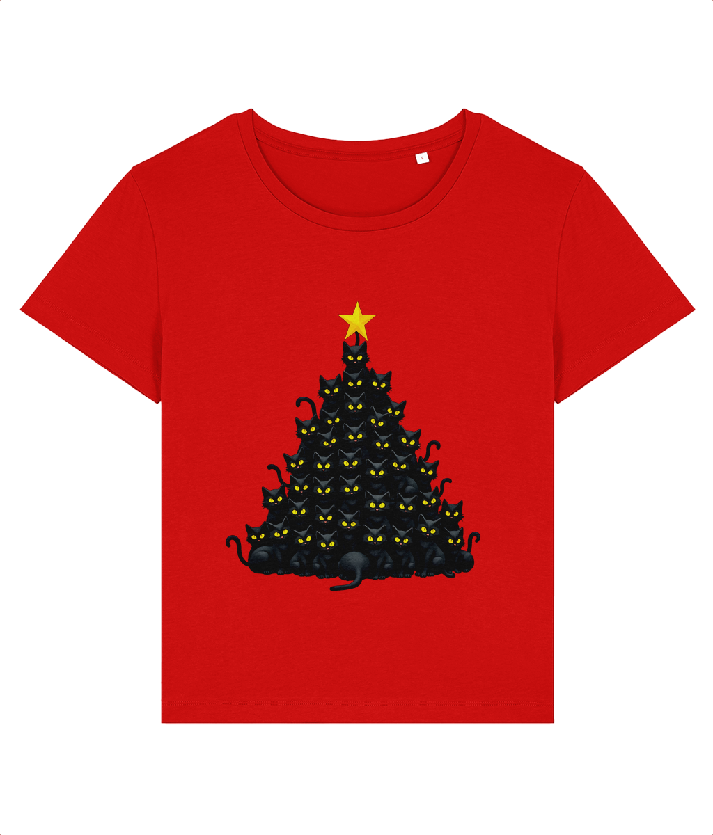 Tricou damă „Pomul de Crăciun… cu mustăți” – Pentru iubitoarele de pisici și sărbători - imagine 3