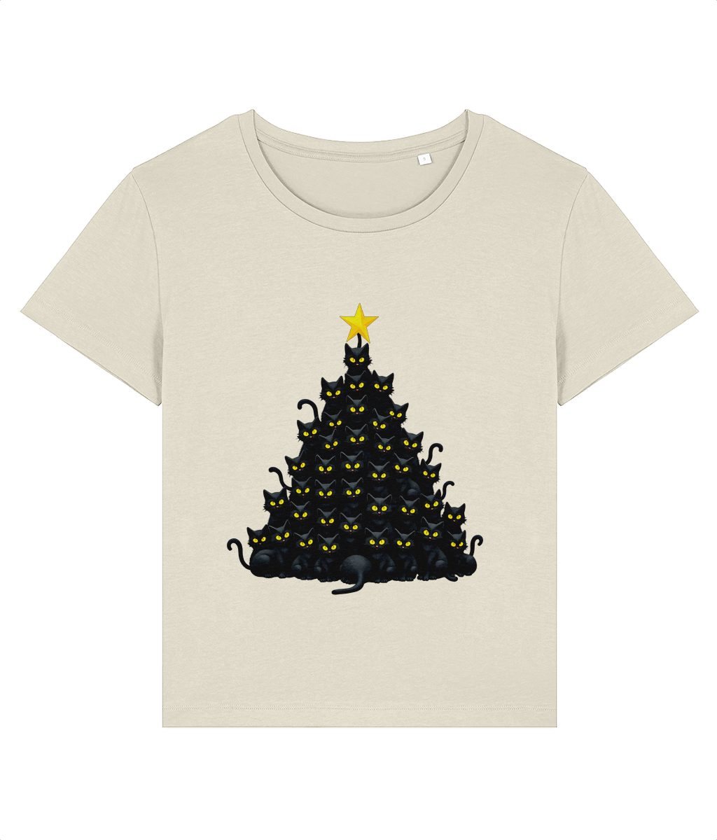 Tricou damă „Pomul de Crăciun… cu mustăți” – Pentru iubitoarele de pisici și sărbători - imagine 4